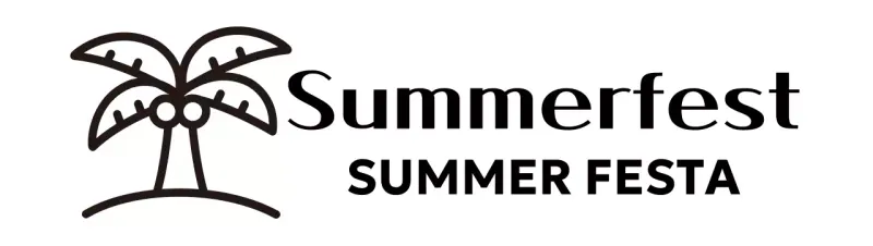 A cool summer festival celebration with palm tree illustrations