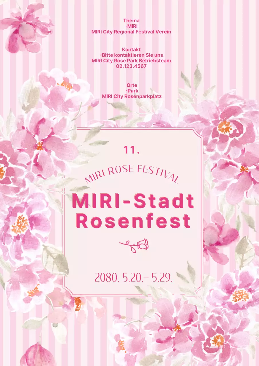 Ein altes, rosafarbenes Plakat für das Rosenfestival