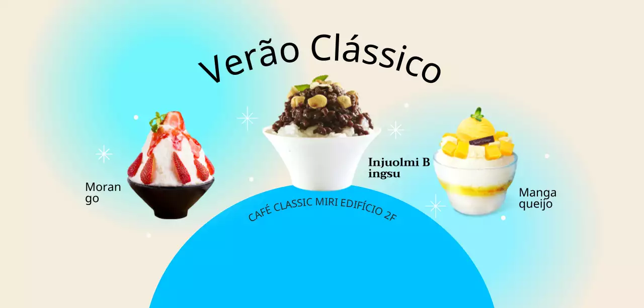 Menu de café de verão com foto de menu de gelo raspado e fundo gradiente
