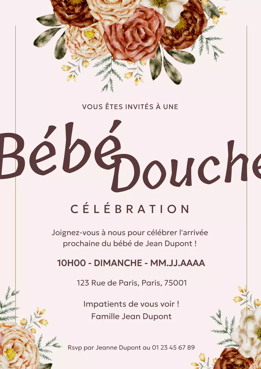 Beige Elegant Natural Invitation Card For Baby Shower (carte d'invitation pour une fête de bébé)