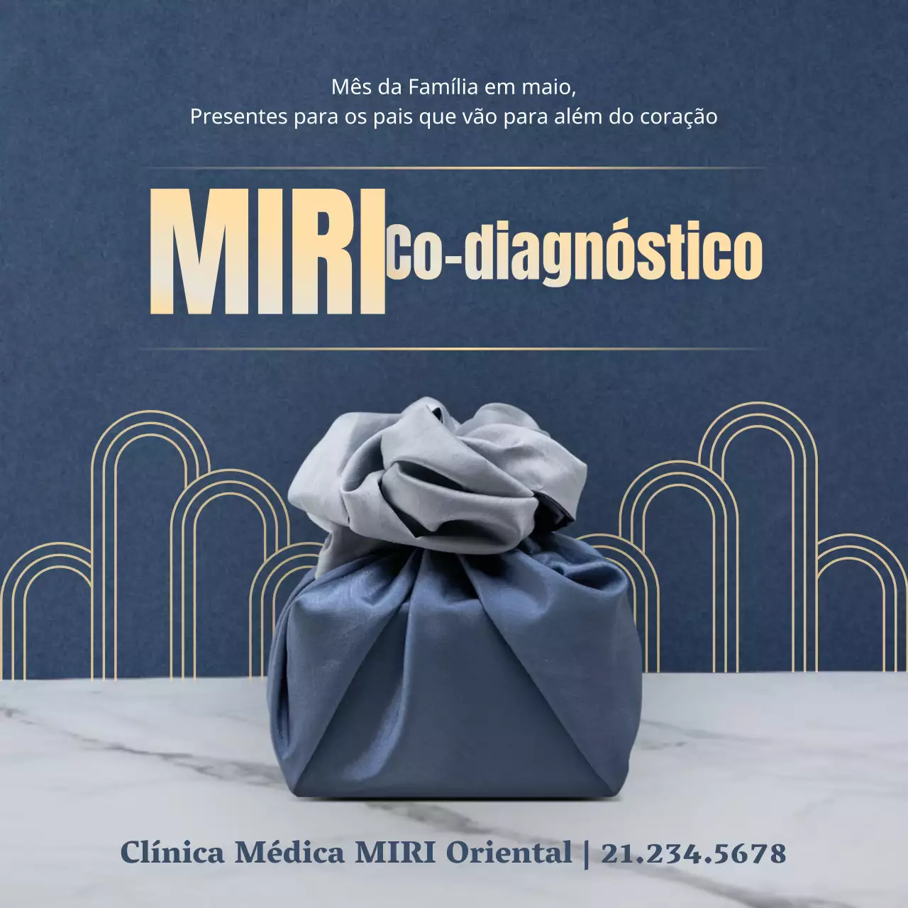 Anúncio tradicional de ervas medicinais para o Dia da Mãe em azul-marinho e dourado