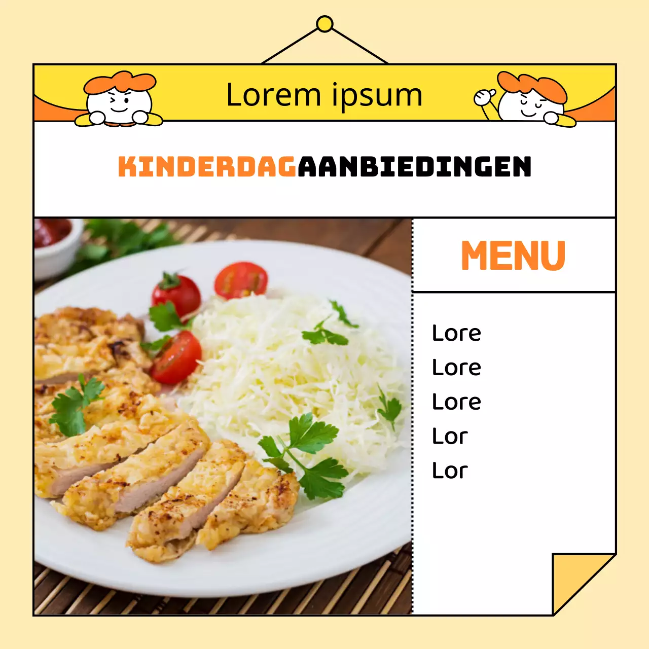 Een eenvoudige aankondiging voor Kinderdag in geel en oranje