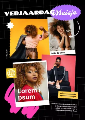 Paars Geel Pop Moderne Verjaardag Wens Fotocollage