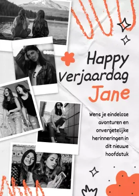 Oranje Zwart Modern Basis Fotocollage Verjaardag Groet