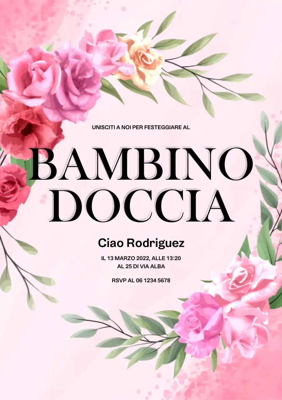 Invito per baby shower floreale rosa e fiori