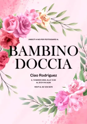 Invito per baby shower floreale rosa e fiori