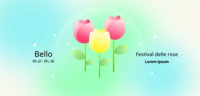 Festa dei fiori con illustrazioni floreali e sfondi sfumati per un'atmosfera luminosa e allegra.