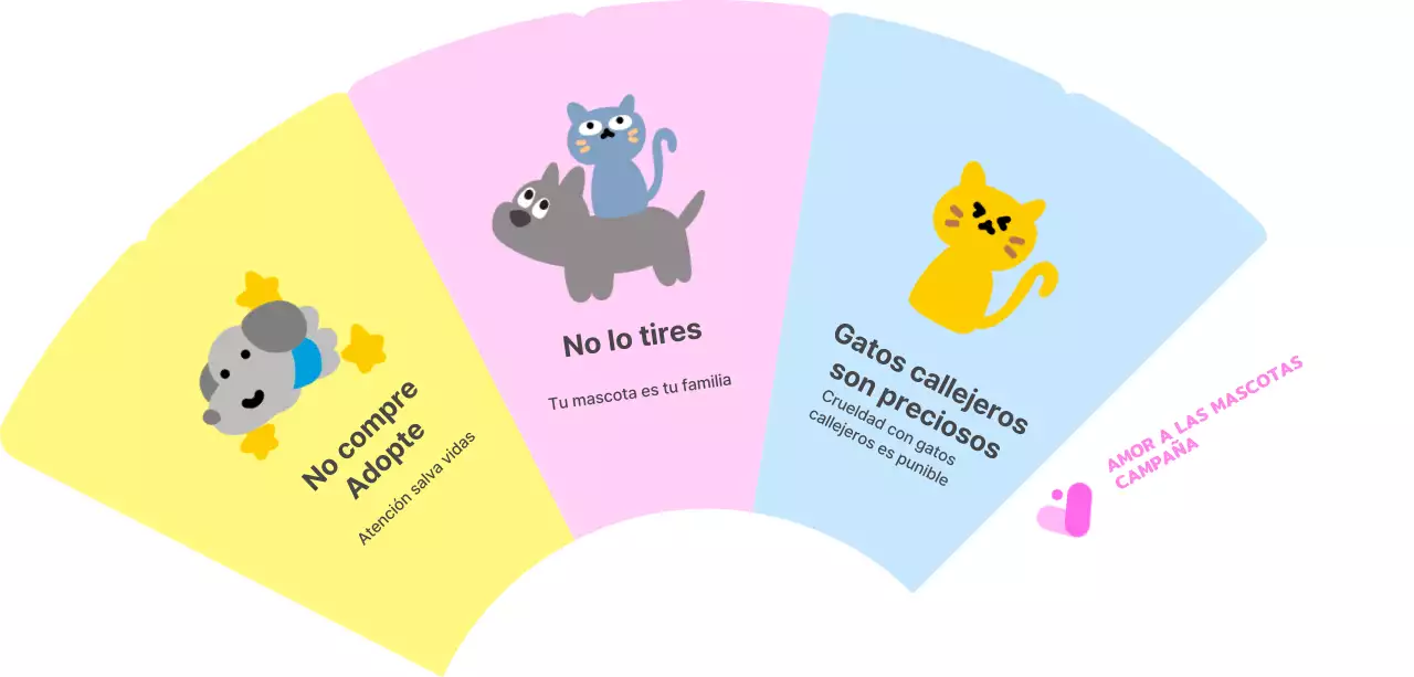 Campaña de defensa de las mascotas con ilustraciones de animales y mucho colorido