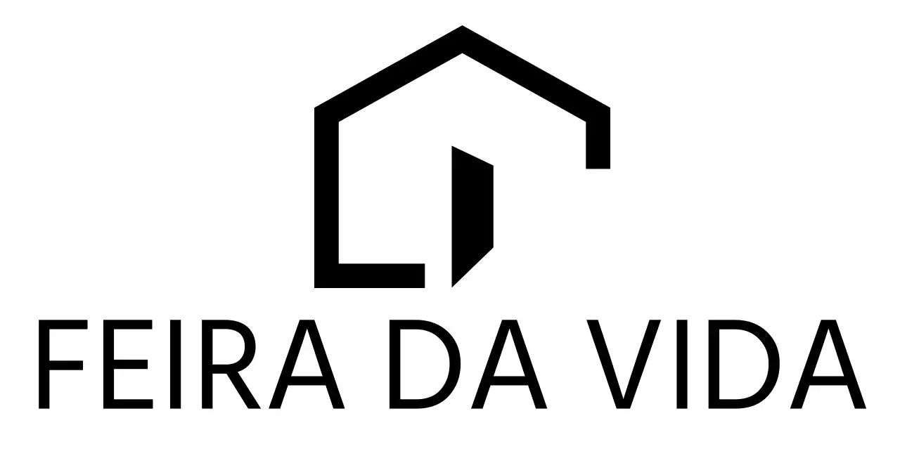 Feira de interiores simples com ilustrações em forma de casas