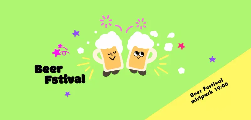 A cutesy festival with beer characters and firecrackers