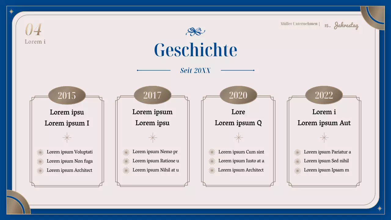 Ankündigung einer luxuriösen Firmenjubiläumsfeier in Marineblau und Gold