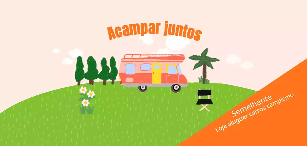 Parque de campismo luminoso e alegre com ilustrações desenhadas à mão