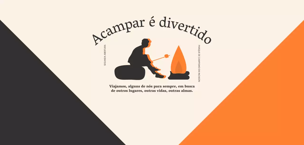 Desenho de acampamento com ilustração de uma pessoa a assar marshmallows