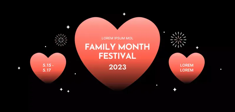 Festival design with gradient hearts on a black background