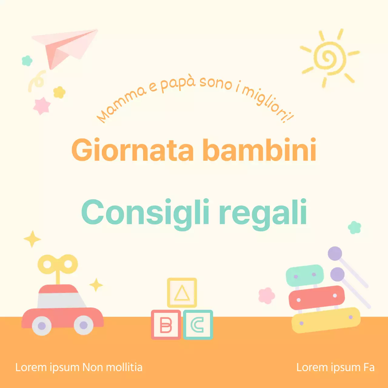 Promozione di un simpatico centro commerciale per la Giornata dei bambini in avorio e arancione