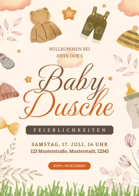 Beige Braun Einfacher Aquarell-Stil Willkommens-Botschaft Baby-Dusche