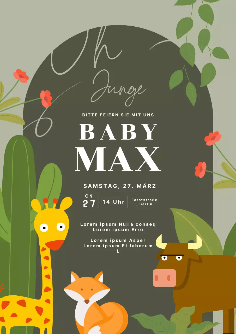 Olive und rustikale Dschungel Baby Shower Einladung