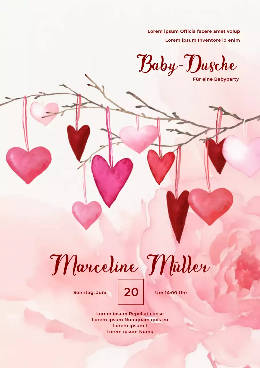 Rot und Beige Liebevolle Baby Shower Einladung