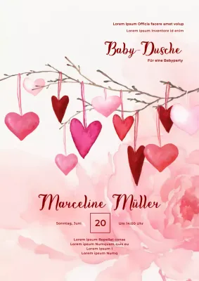 Rot und Beige Liebevolle Baby Shower Einladung