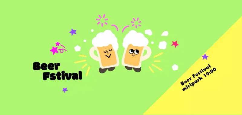 A cutesy festival with beer characters and firecrackers