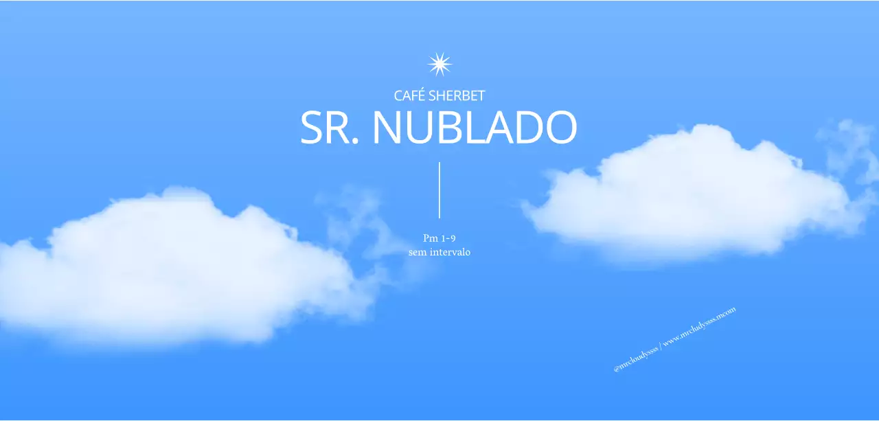 Um desenho lírico com nuvens a flutuar num céu azul