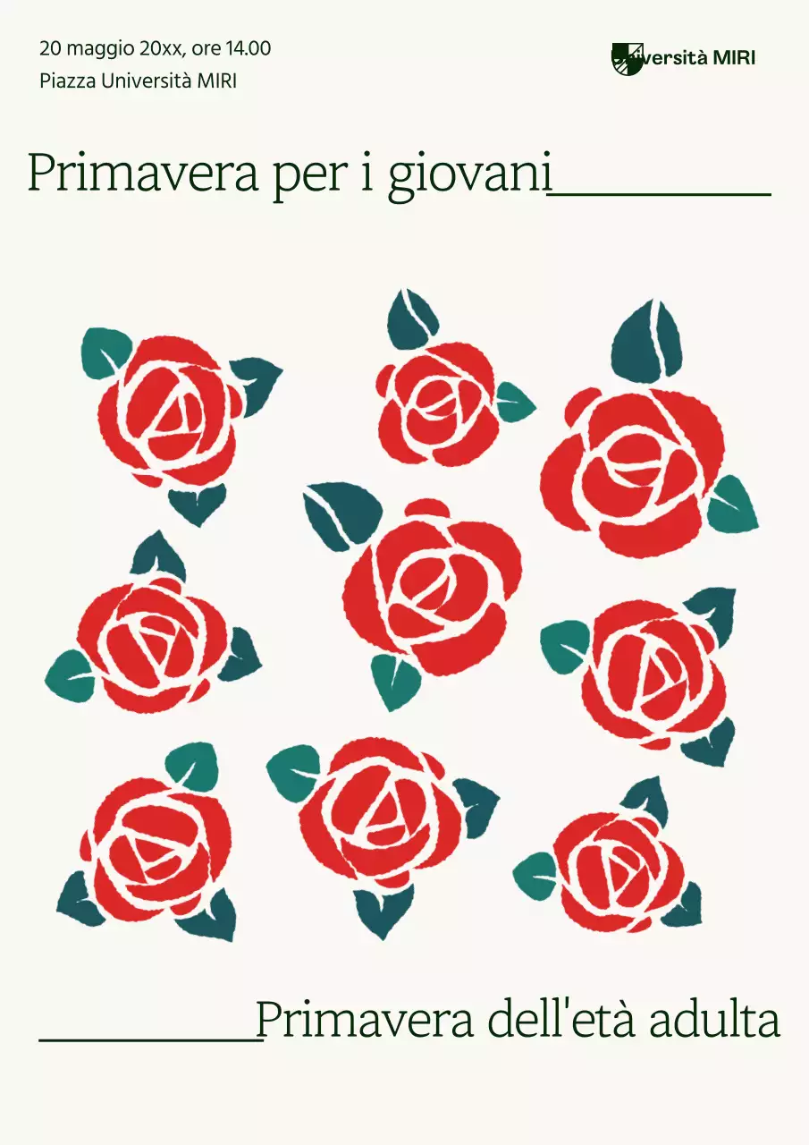 Un semplice manifesto rosso e verde per un evento di passaggio alla maggiore età