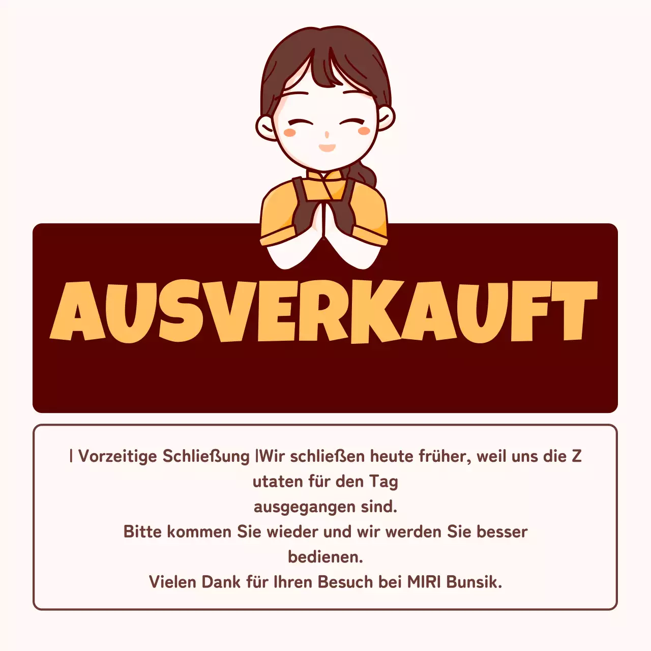 Shop-Ankündigungsanleitung mit niedlichen orange-gelben Illustrationen