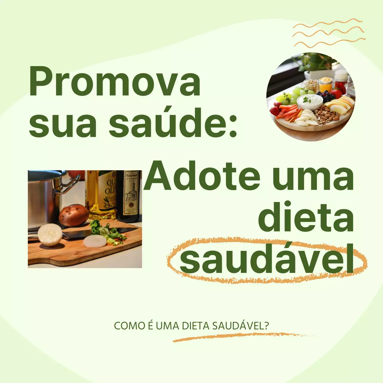 Guia alimentar saudável moderno verde e laranja