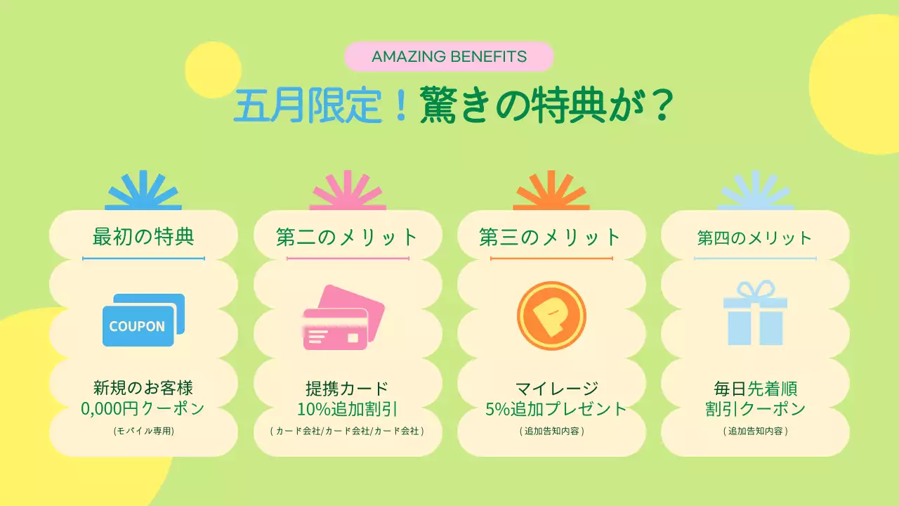 黄色と萌黄の可愛らしい家庭の月のプレゼント企画展のPR