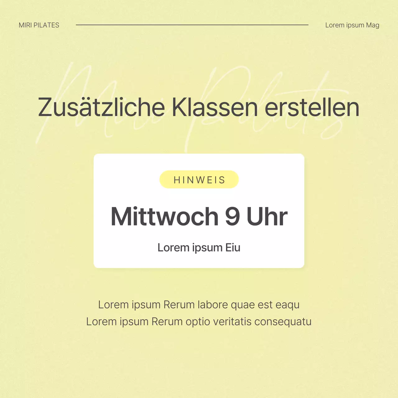 Modern Pilates in Beige und Gelb Ankündigung für Social Media Marketing Feed