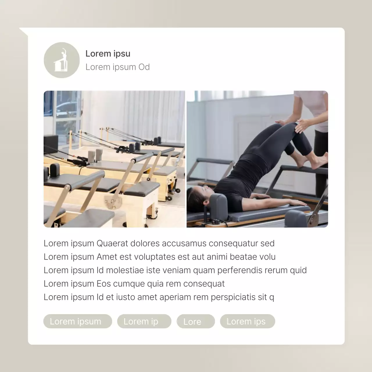 Modern Pilates in beige en geel Social Media Marketing om beoordelingen en vragen te promoten