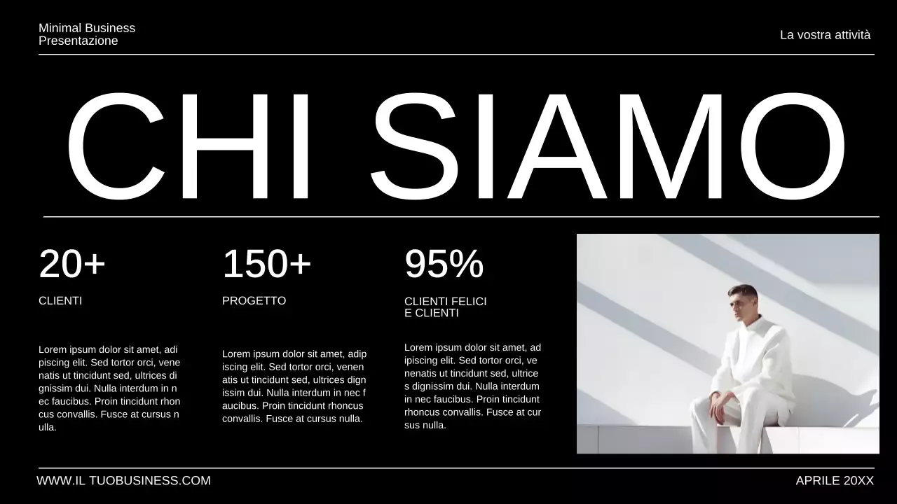 Presentazione aziendale minimale in bianco e nero