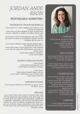 Introduction à un CV moderne de responsable marketing beige et marron