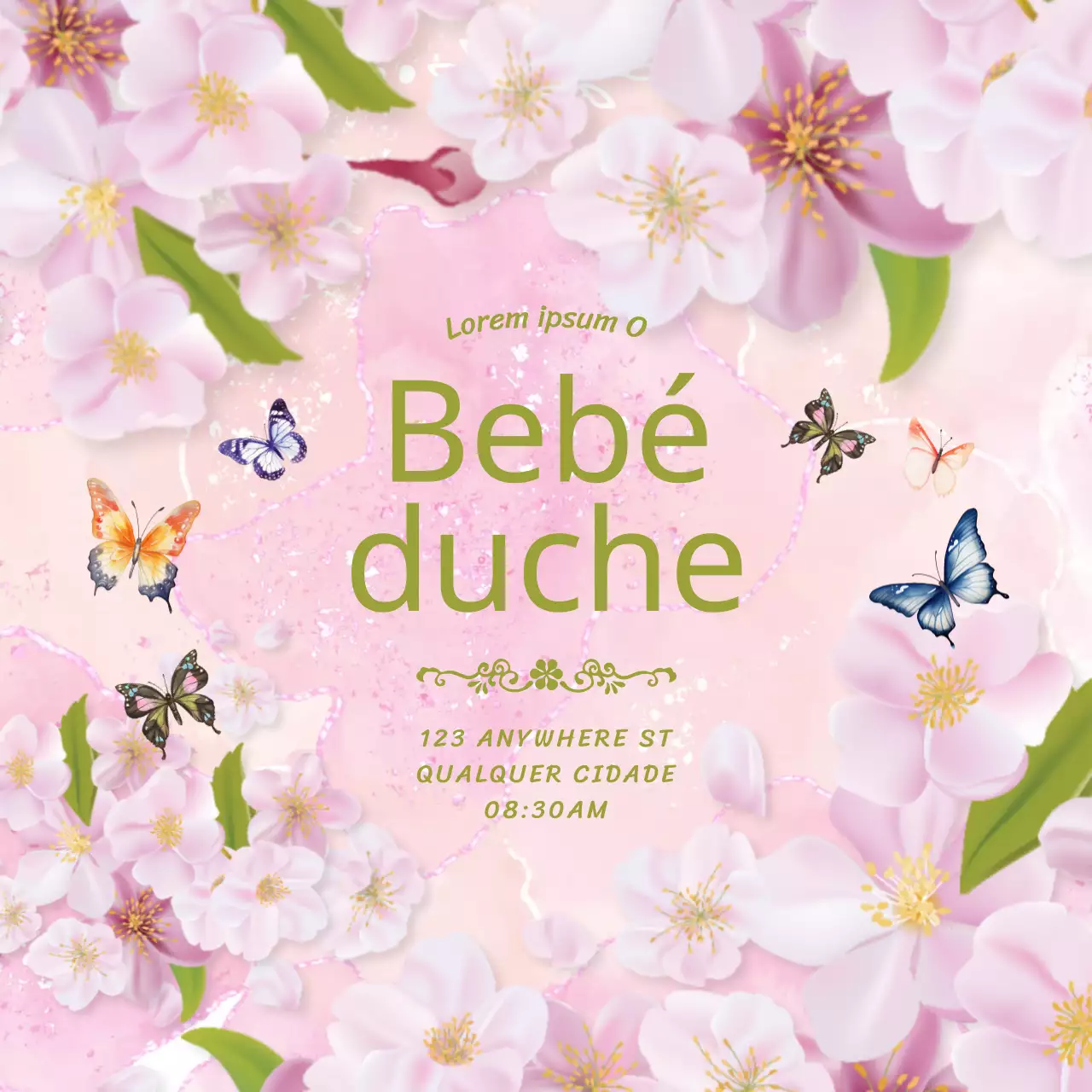 Convite de chá de bebé floral elegante em rosa e verde