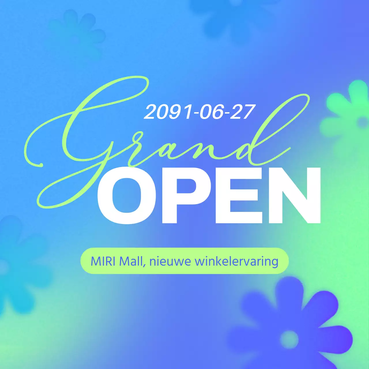 Minimalistische open promotie in blauw en chartreuse