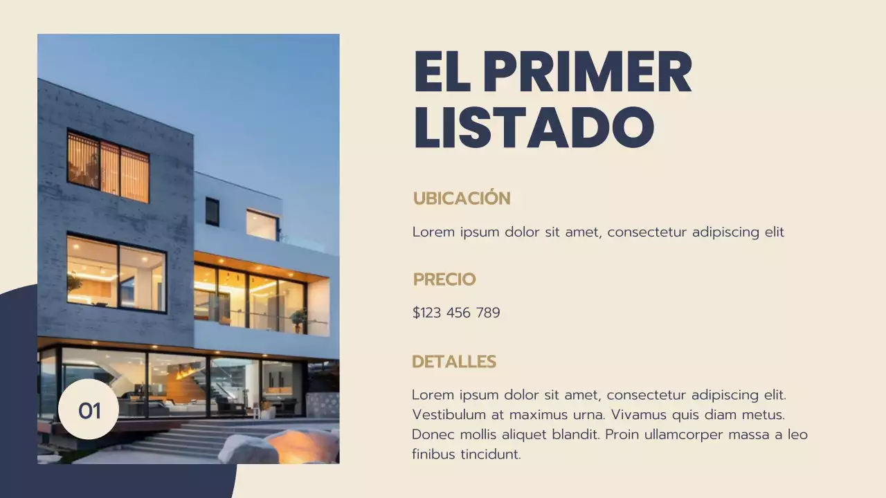 Propuesta inmobiliaria moderna en azul y beige
