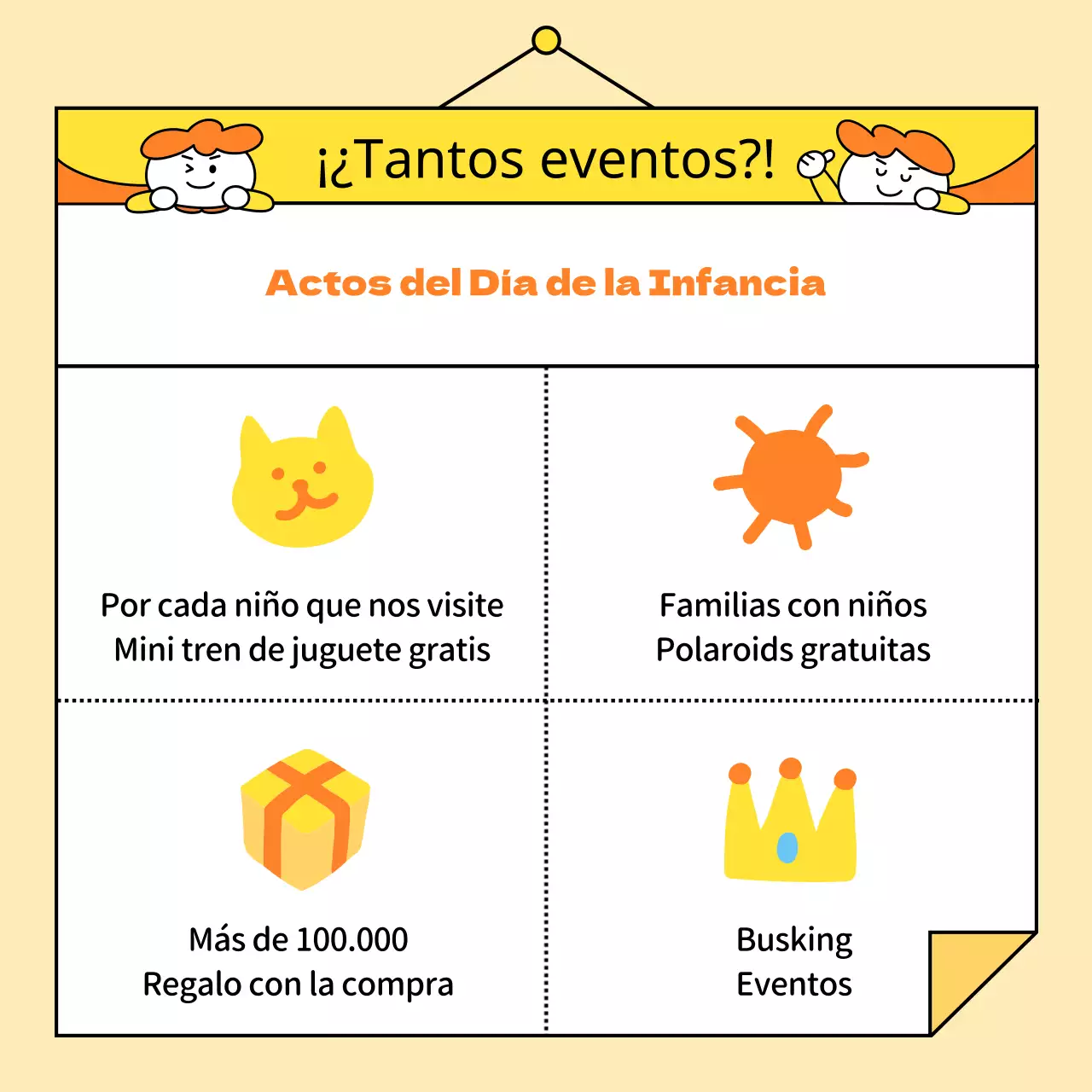 Un sencillo anuncio del Día del Niño en amarillo y naranja