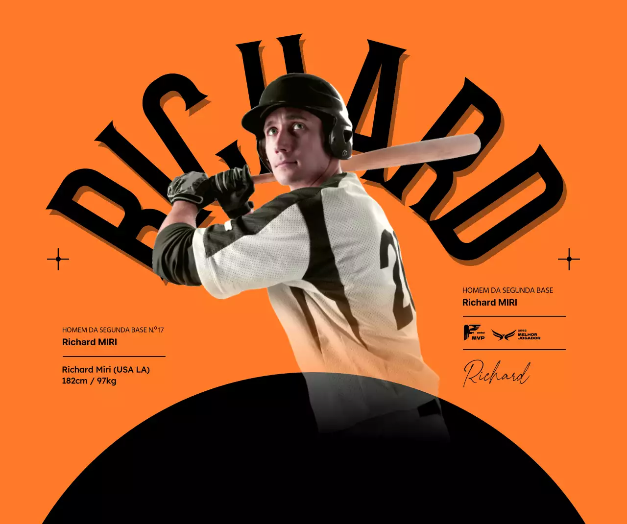Design desportivo com títulos em negrito e fotografias de jogadores