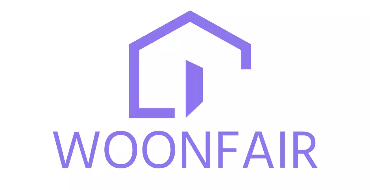 Eenvoudige woonbeurs met illustraties in de vorm van huizen