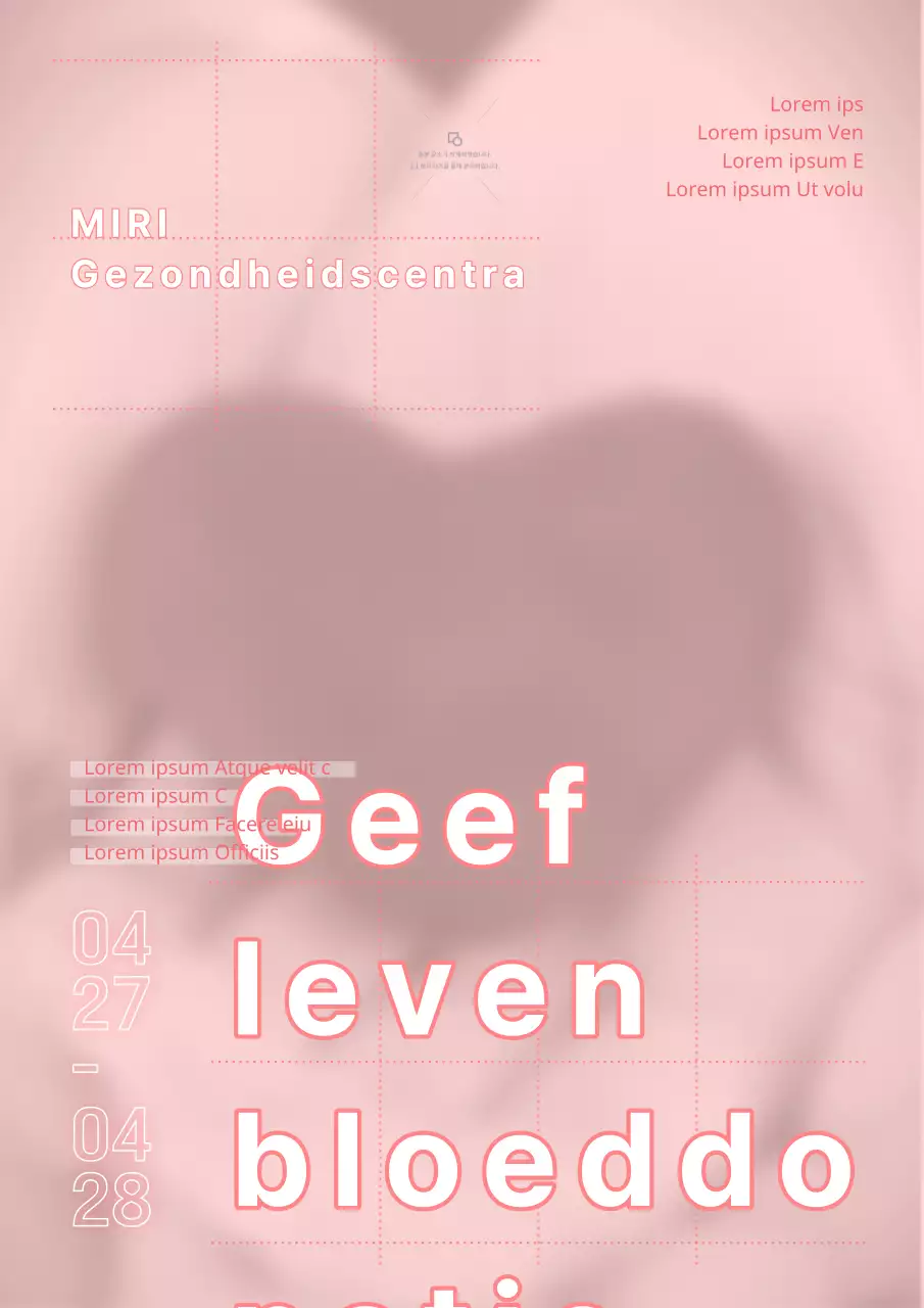 Eenvoudige roze en witte bloeddonatieposter voor gezondheidscentrum