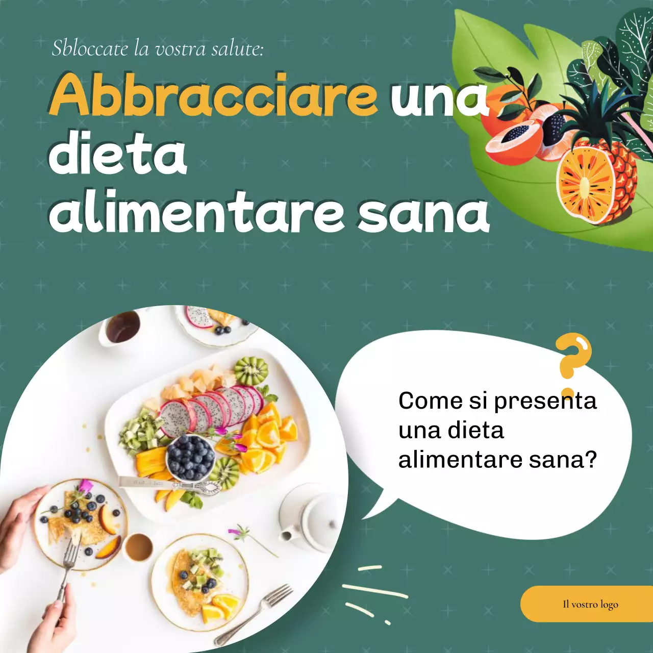 Pubblicità verde e gialla su alimenti e diete sane e moderne