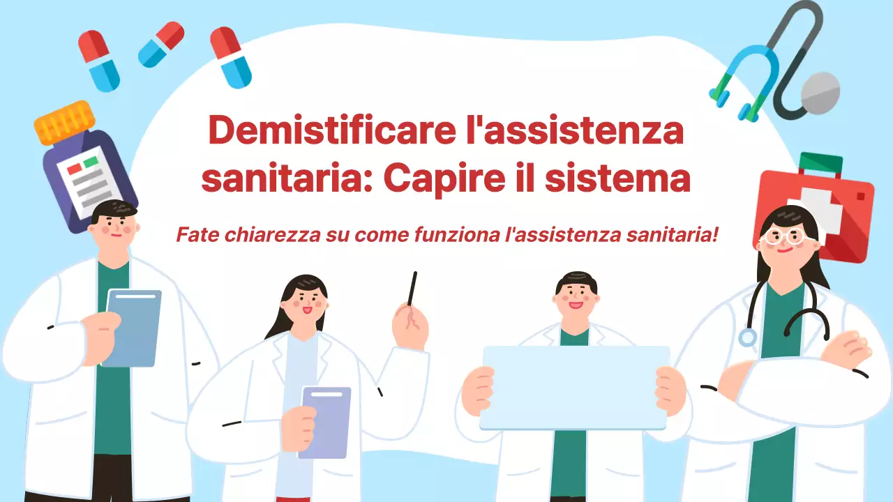 Guida alla spiegazione dell'assistenza sanitaria moderna in bianco e blu