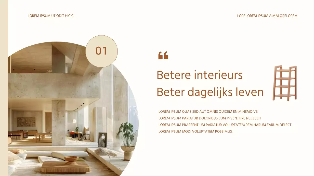 Eenvoudig beursvoorstel voor interieur in beige en bruin