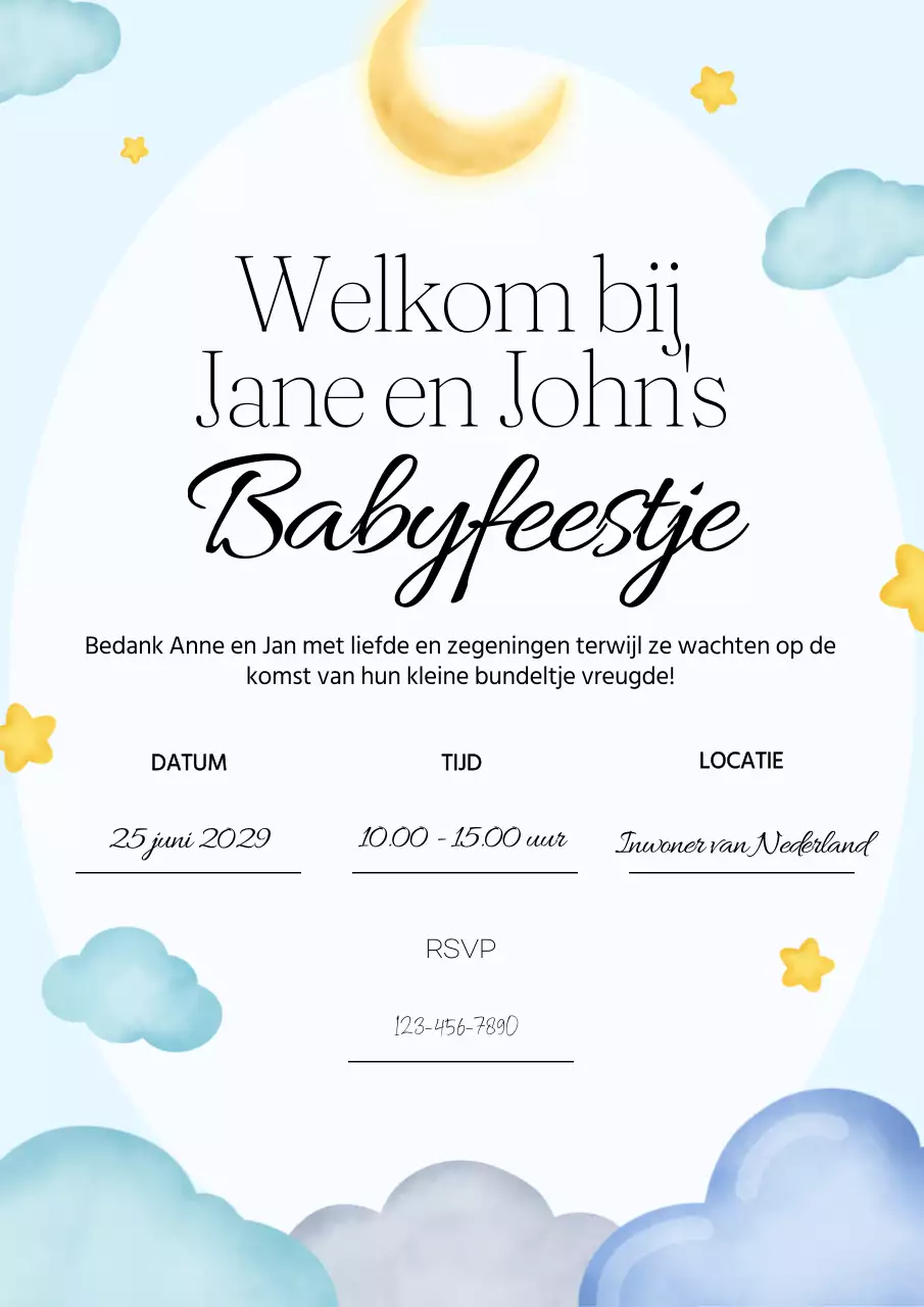 Blauw en wit moderne uitnodiging welkomstfeest baby shower