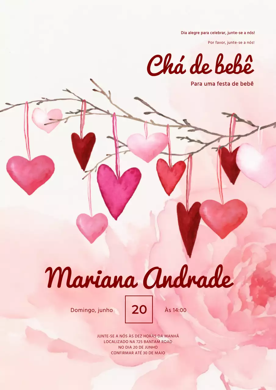 Convite de chá de bebé vermelho e bege com amor