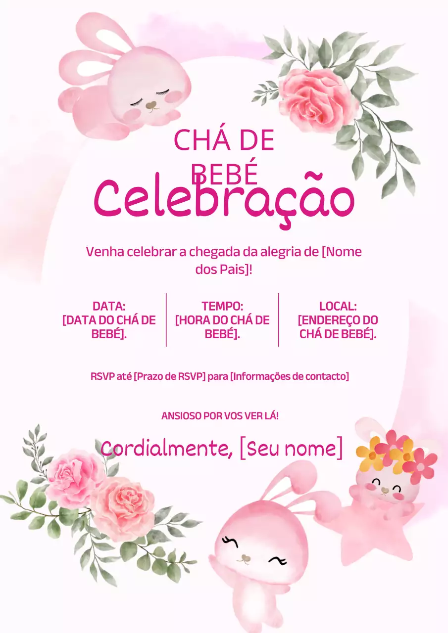 Convite de celebração do chá de bebé com tendência rosa e verde