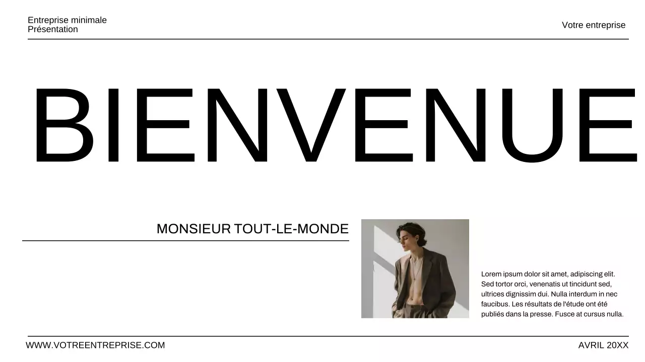 Présentation d'entreprise minimale en noir et blanc
