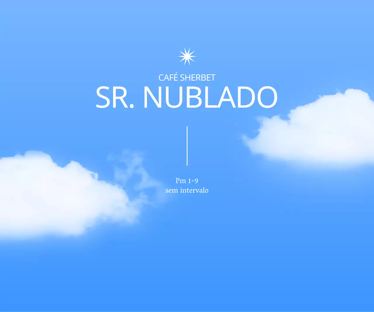 Um desenho lírico com nuvens a flutuar num céu azul