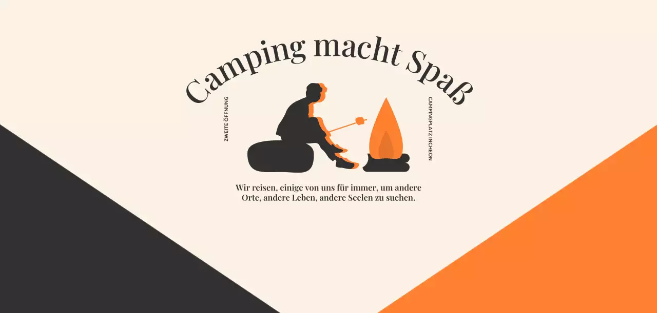 Camp-Design mit Illustration einer Person, die Marshmallows röstet