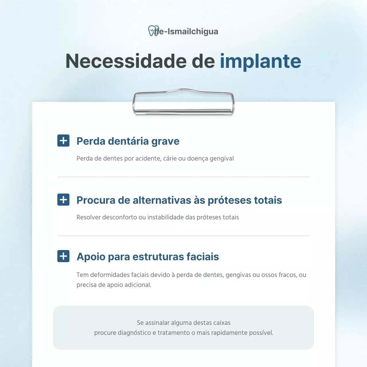 Uma lista de controlo hospitalar para promover um consultório dentário simples, branco e azul claro
